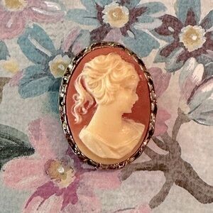 Vintage Cameo Brooch/Pin Unsigned Intricate Ornate Frame MCM 1950's